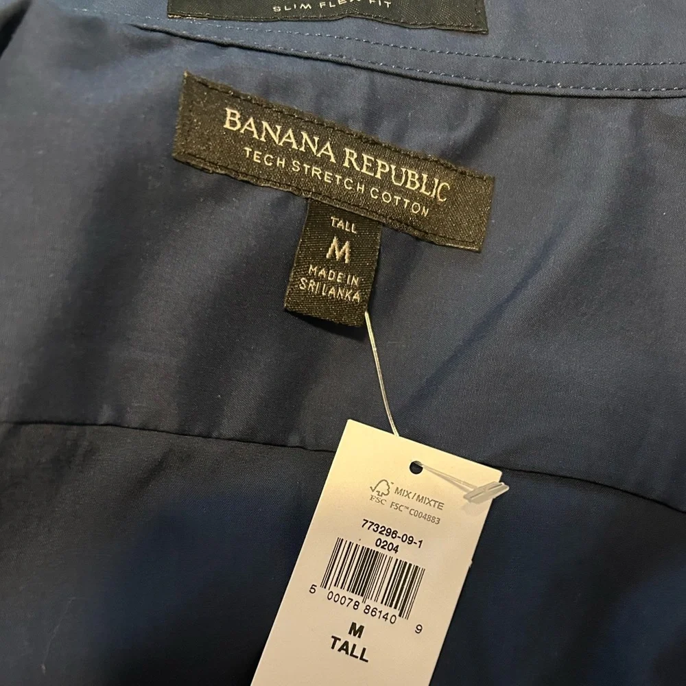 NWT Banana Republic Navy Slim Tech-Stretch Cotton Shirt TALL - Picture 2 of 2